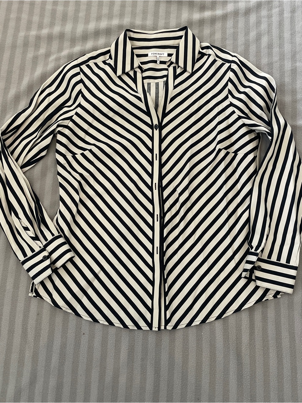 Foxcroft Black and White Striped Button-Down Shirt